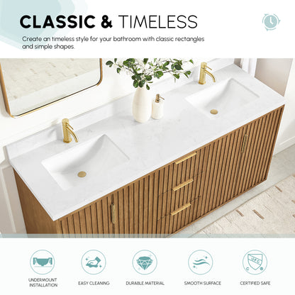 Vinnova Lyon Ceramic Rectangular Undermount Bathroom Sink with Overflow in White