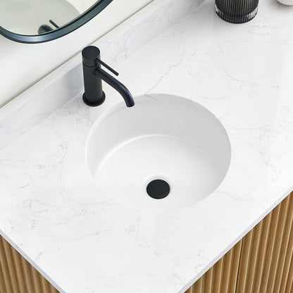 Vinnova Marseille Ceramic Circular Undermount Bathroom Sink with Overflow in White