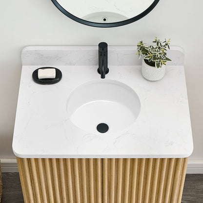 Vinnova Marseille Ceramic Circular Undermount Bathroom Sink with Overflow in White