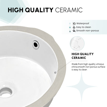 Vinnova Marseille Ceramic Circular Undermount Bathroom Sink with Overflow in White
