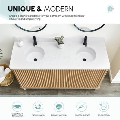 Vinnova Marseille Ceramic Circular Undermount Bathroom Sink with Overflow in White