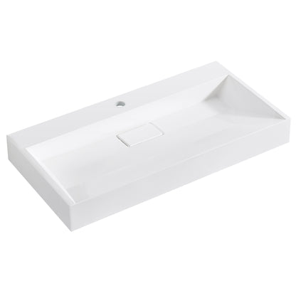Vera 35.4" Rectangular White Composite Granite Stone Console Bathroom Vanity Sink