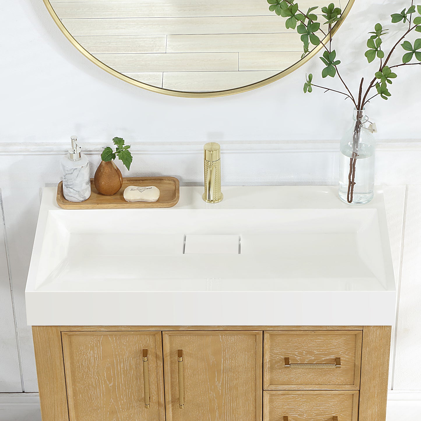 Vera 35.4" Rectangular White Composite Granite Stone Console Bathroom Vanity Sink