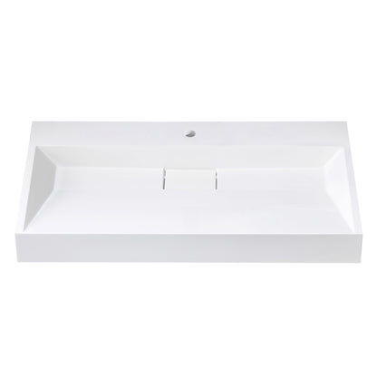 Vera 35.4" Rectangular White Composite Granite Stone Console Bathroom Vanity Sink