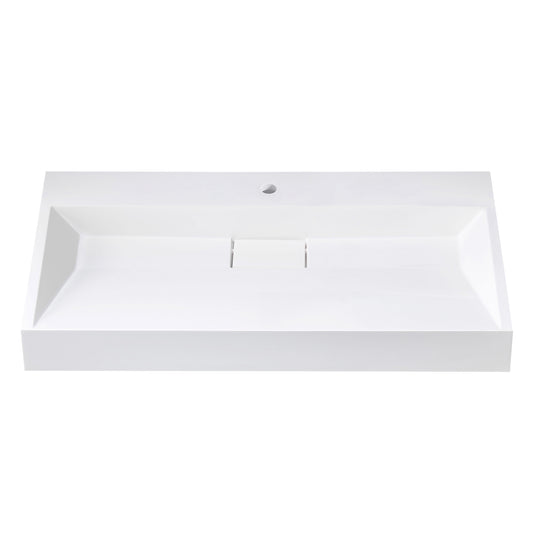 Vera 35.4" Rectangular White Composite Granite Stone Console Bathroom Vanity Sink