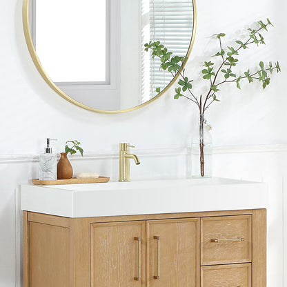 Vera 35.4" Rectangular White Composite Granite Stone Console Bathroom Vanity Sink