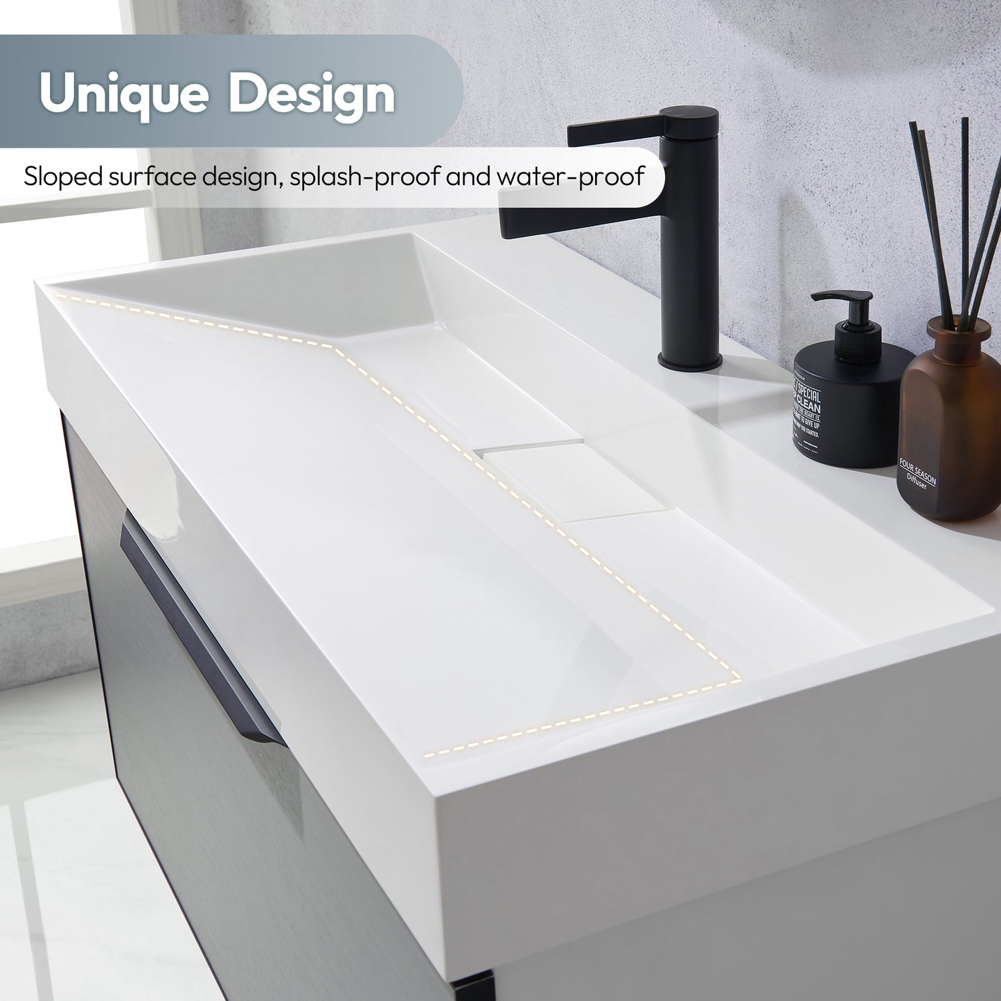 Vera 35.4" Rectangular White Composite Granite Stone Console Bathroom Vanity Sink