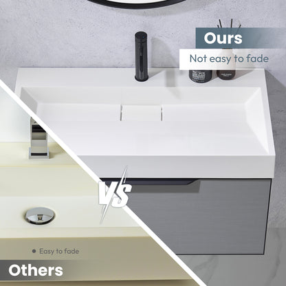 Vera 35.4" Rectangular White Composite Granite Stone Console Bathroom Vanity Sink