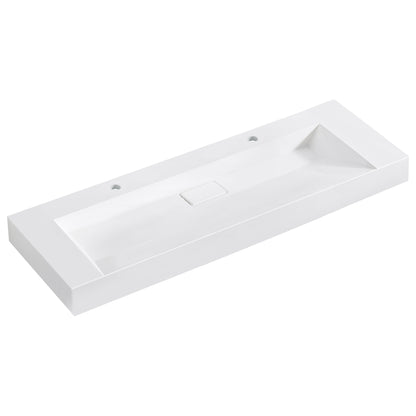 Vinnova Vera 60" Rectangular White Composite Granite Stone Console Bathroom Vanity Sink