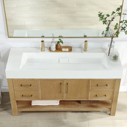 Vinnova Vera 60" Rectangular White Composite Granite Stone Console Bathroom Vanity Sink