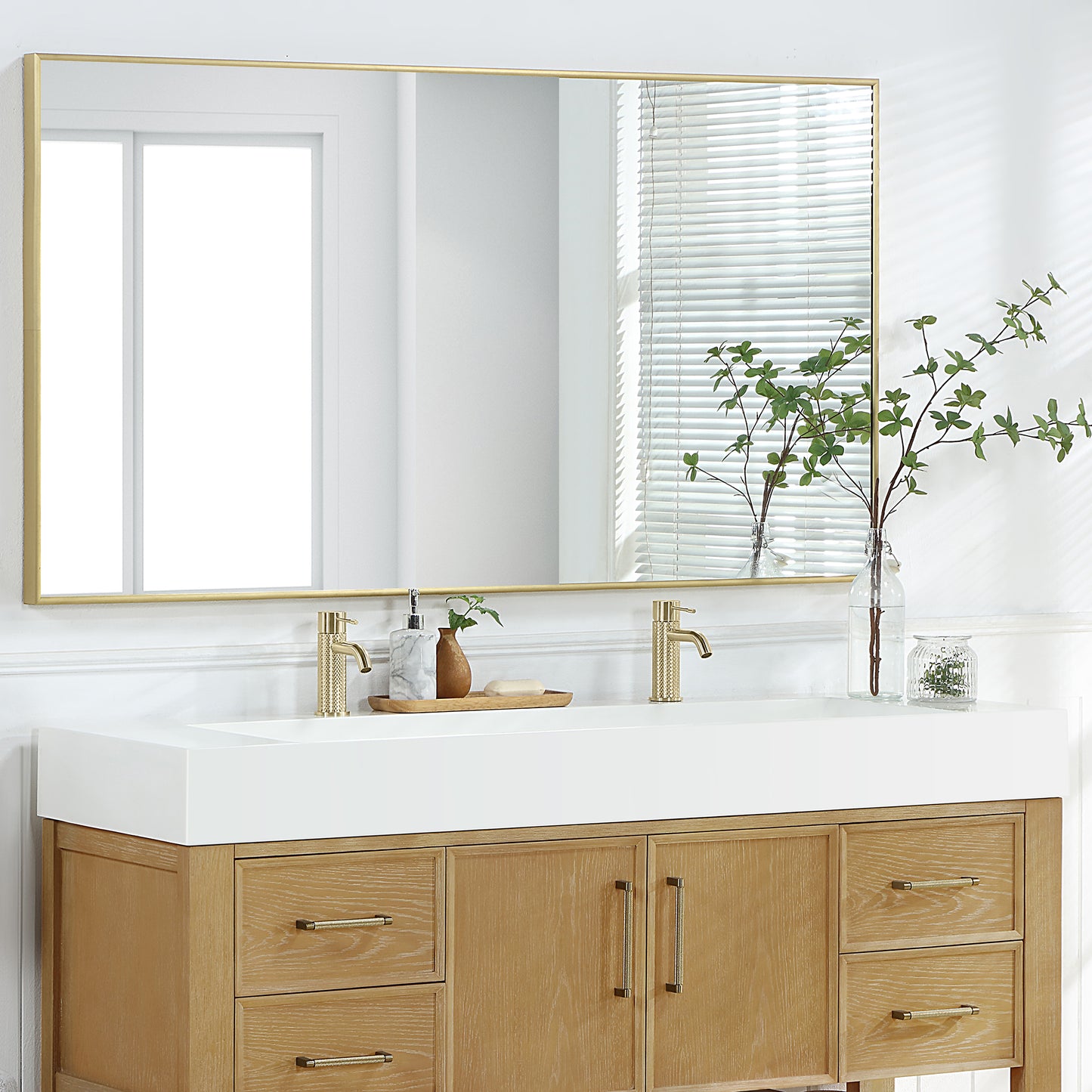 Vinnova Vera 60" Rectangular White Composite Granite Stone Console Bathroom Vanity Sink