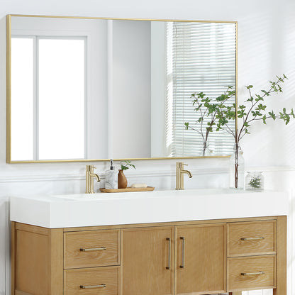Vinnova Vera 60" Rectangular White Composite Granite Stone Console Bathroom Vanity Sink
