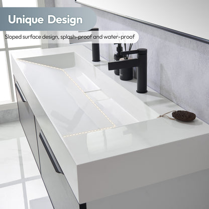 Vinnova Vera 60" Rectangular White Composite Granite Stone Console Bathroom Vanity Sink