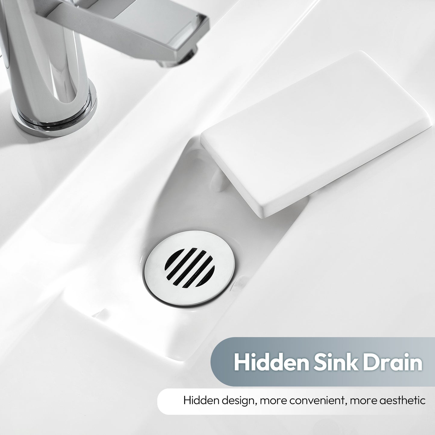 Vinnova Vera 60" Rectangular White Composite Granite Stone Console Bathroom Vanity Sink