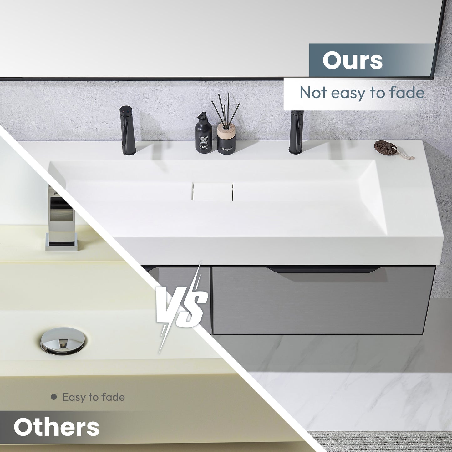 Vinnova Vera 60" Rectangular White Composite Granite Stone Console Bathroom Vanity Sink