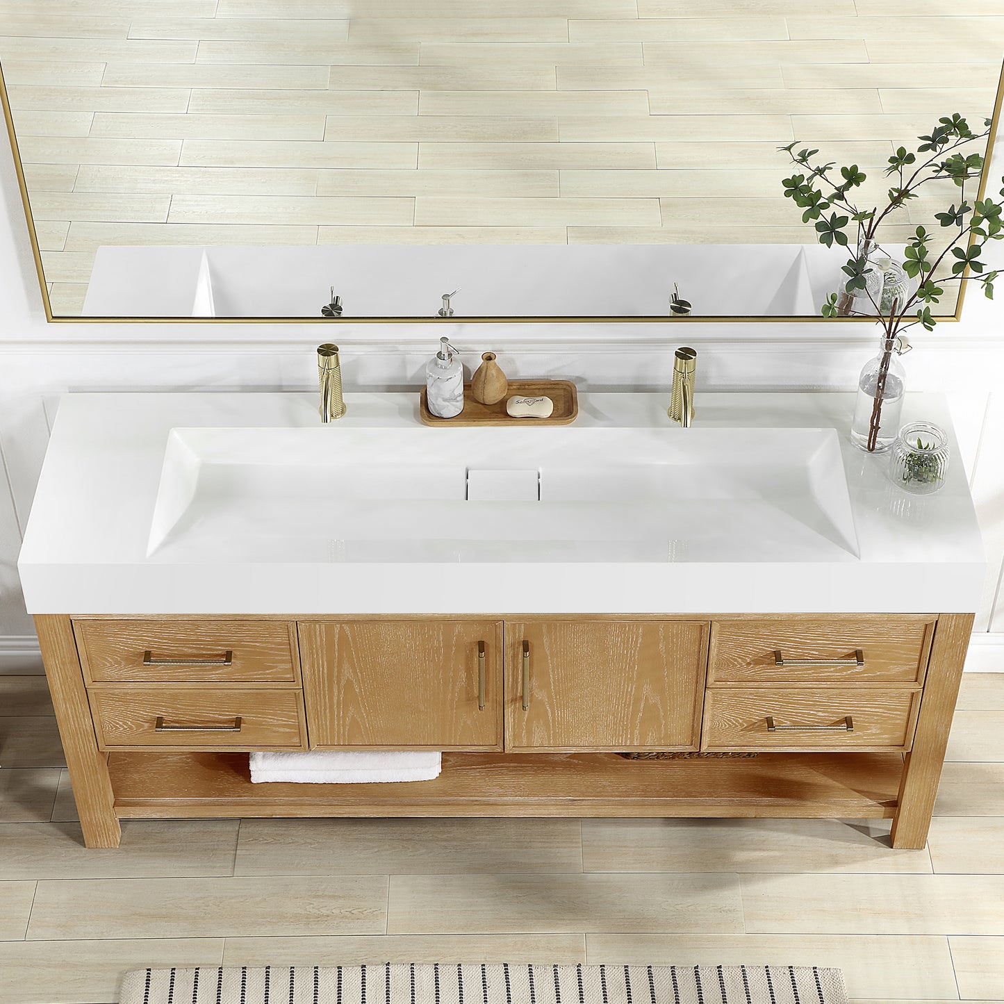 Vinnova Vera 72" Rectangular White Composite Granite Stone Console Bathroom Vanity Sink
