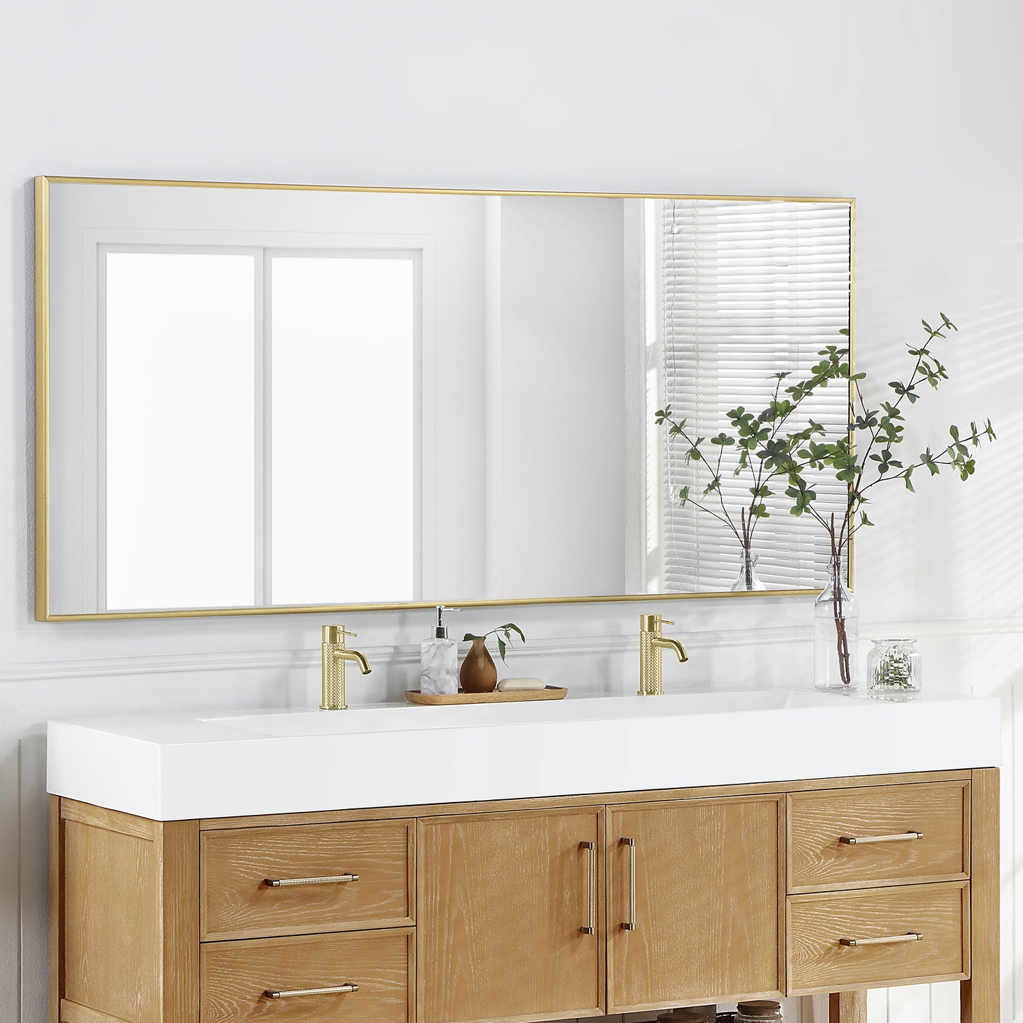 Vinnova Vera 72" Rectangular White Composite Granite Stone Console Bathroom Vanity Sink