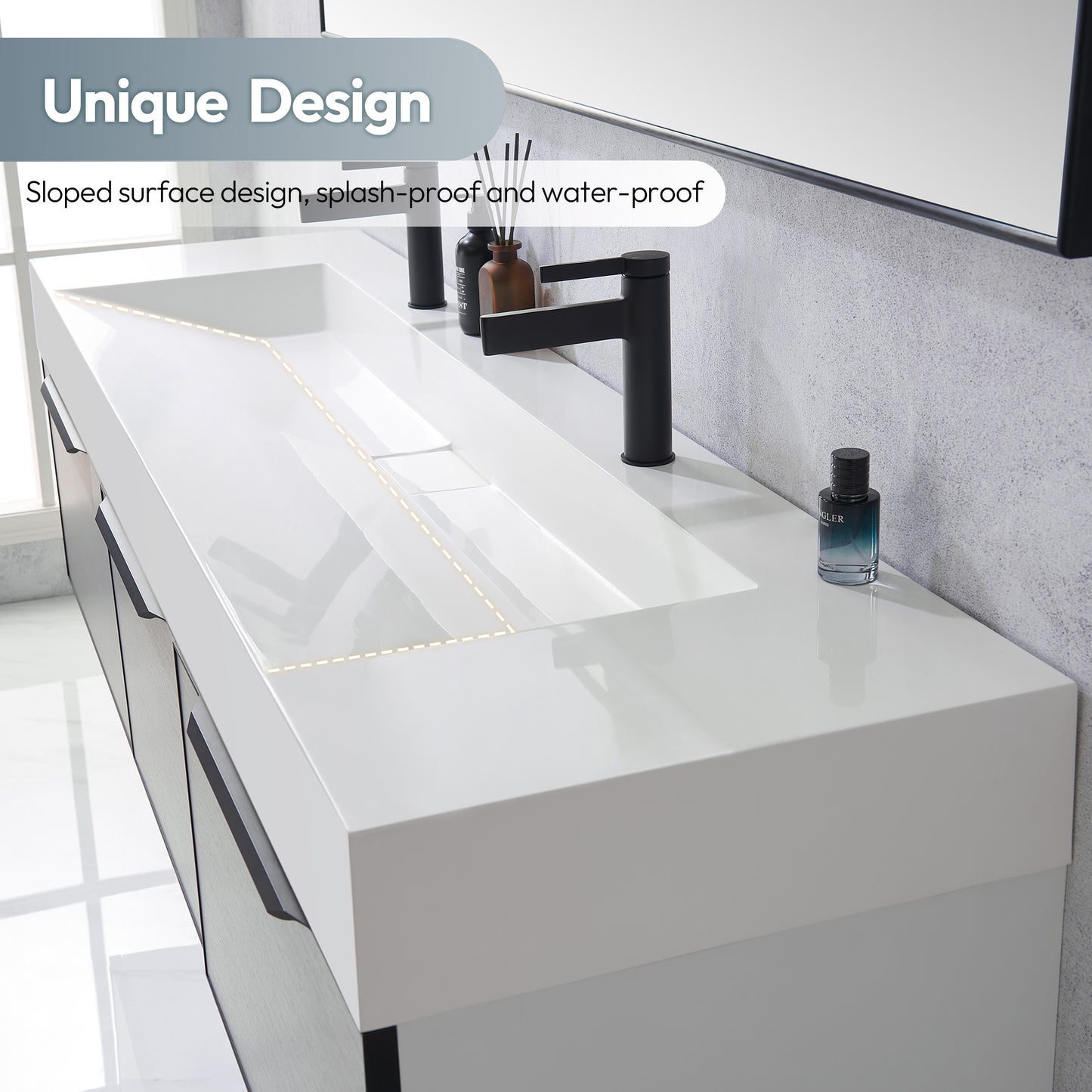 Vinnova Vera 72" Rectangular White Composite Granite Stone Console Bathroom Vanity Sink