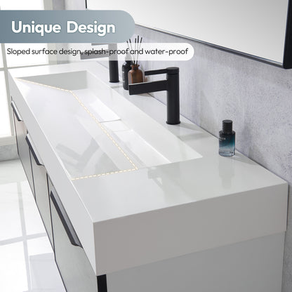 Vinnova Vera 72" Rectangular White Composite Granite Stone Console Bathroom Vanity Sink