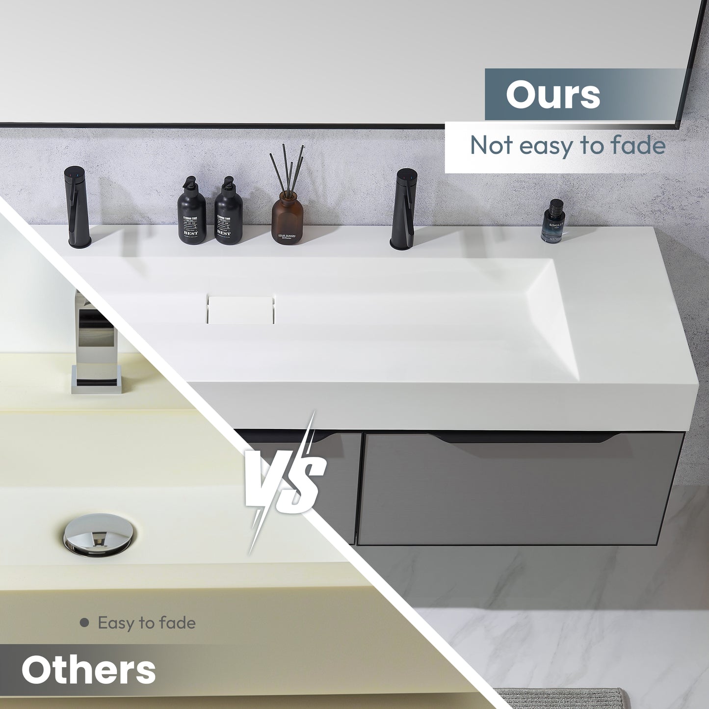 Vinnova Vera 72" Rectangular White Composite Granite Stone Console Bathroom Vanity Sink