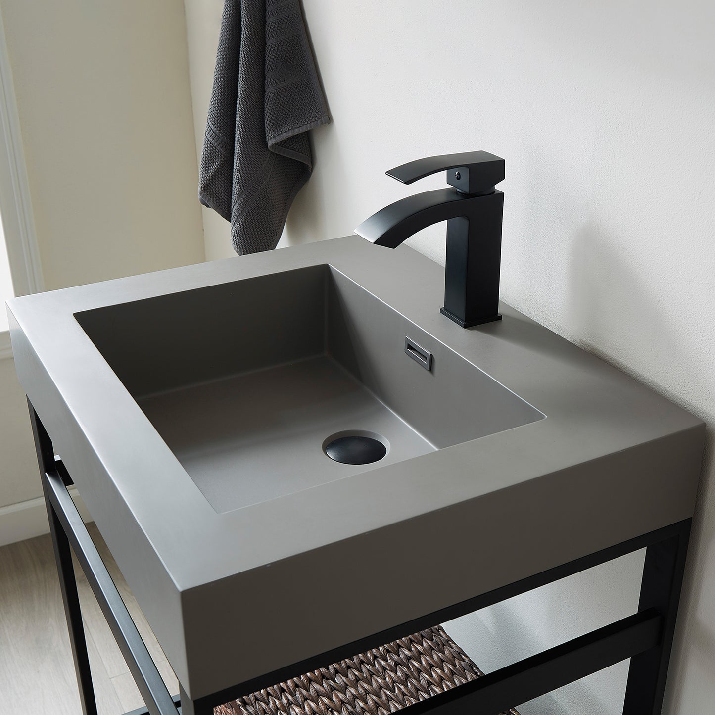 Ablitas Square Grey Finish Composite Granite Stone Vessel Bathroom Vanity Sink