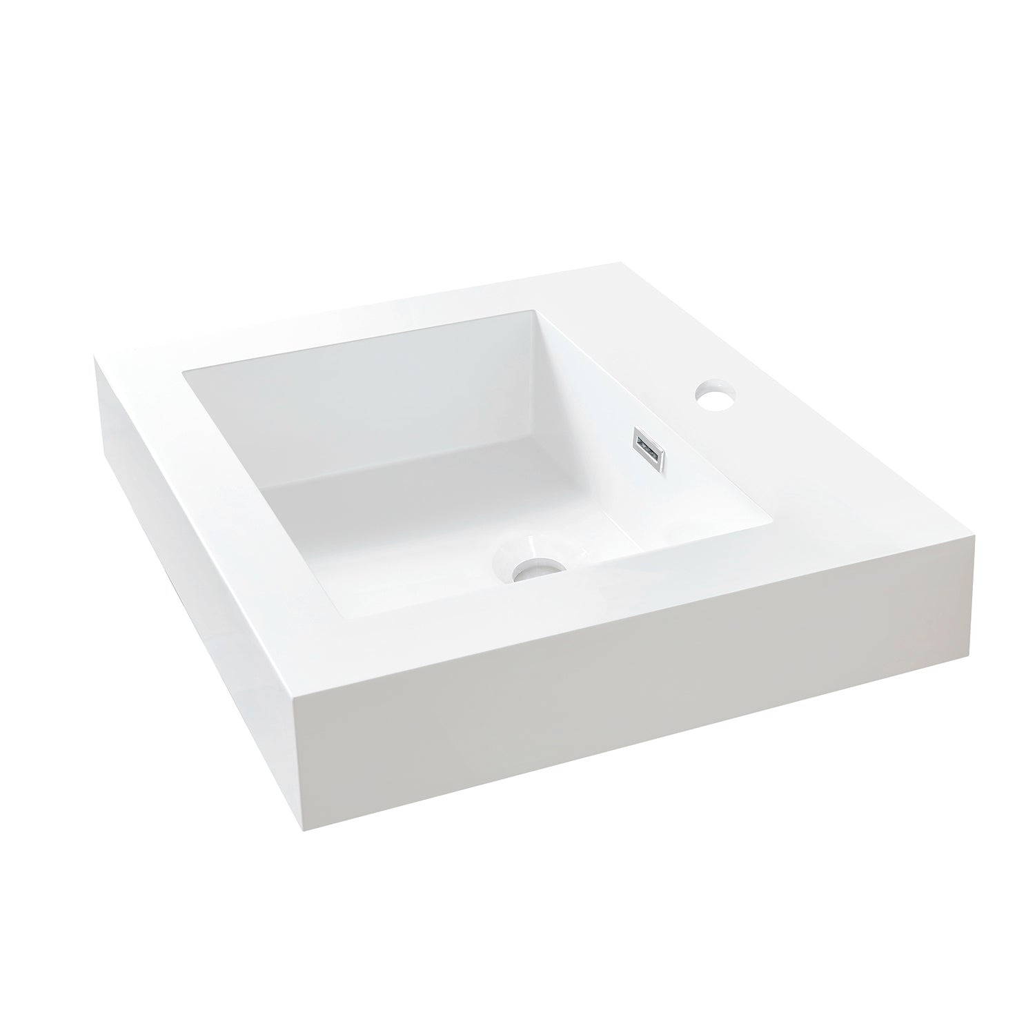Ablitas Square White Finish Composite Granite Stone Vessel Bathroom Vanity Sink