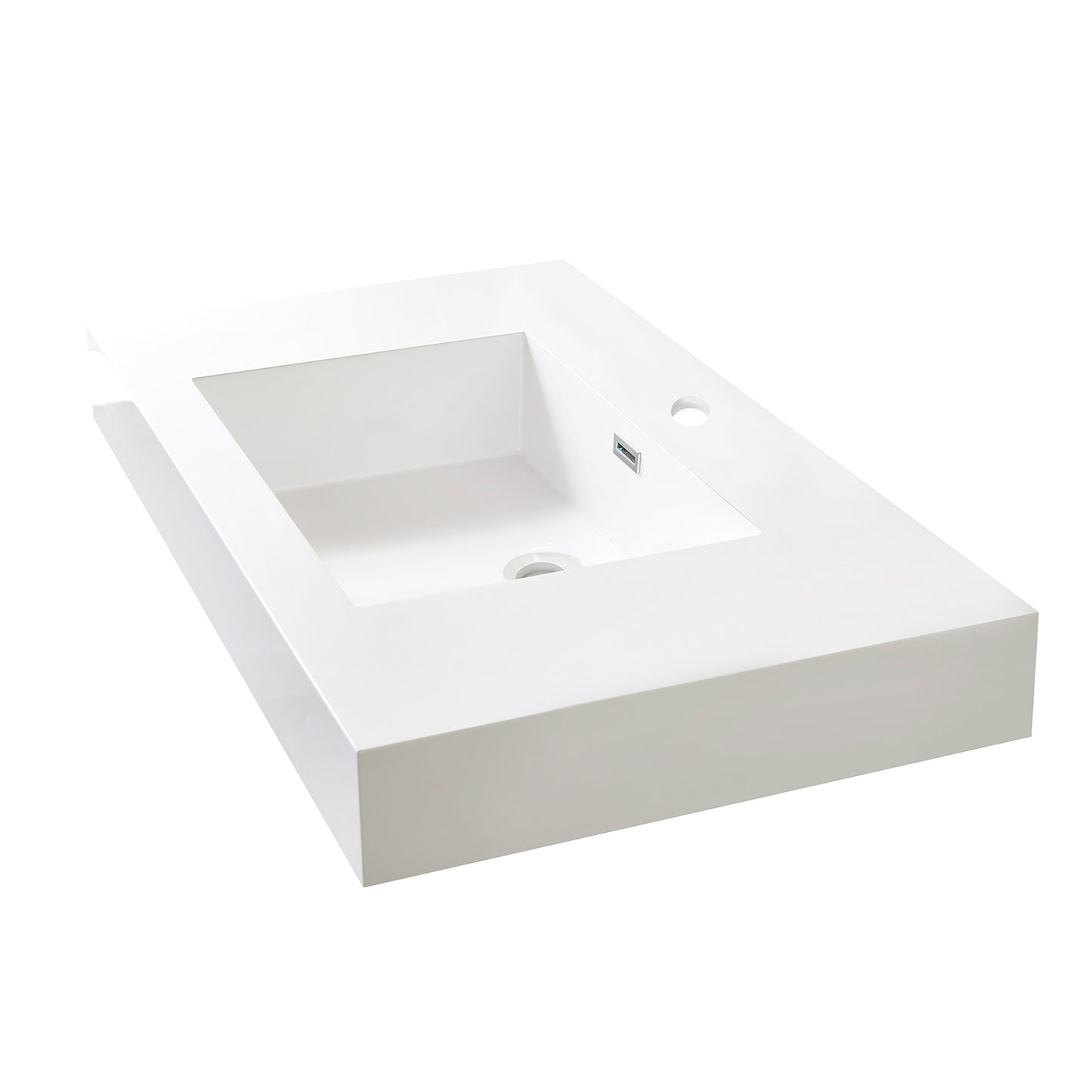 Ablitas Square White Finish Composite Granite Stone Vessel Bathroom Vanity Sink