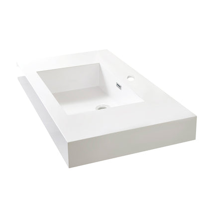 Ablitas Square White Finish Composite Granite Stone Vessel Bathroom Vanity Sink