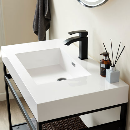 Ablitas Square White Finish Composite Granite Stone Vessel Bathroom Vanity Sink