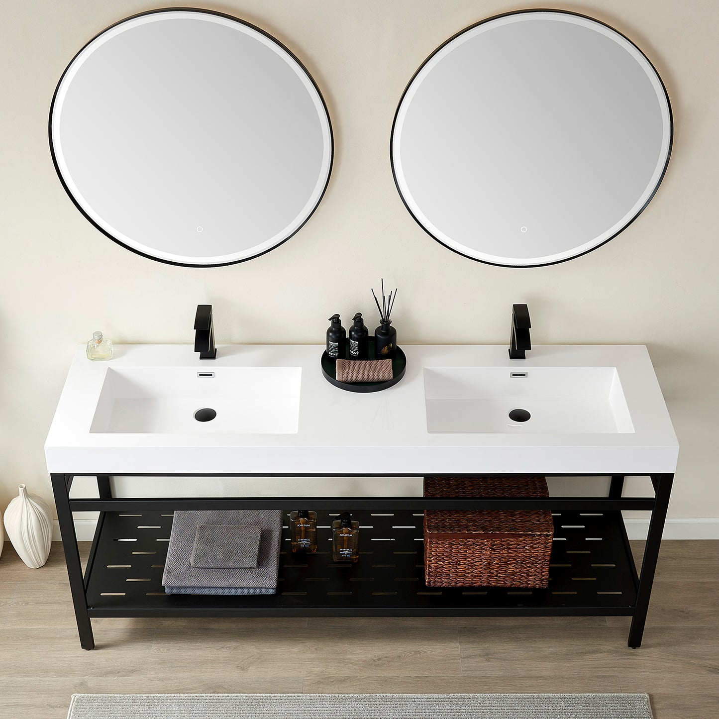 Ablitas Square White Finish Composite Granite Stone Vessel Bathroom Vanity Sink
