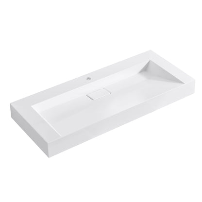 Vinnova Vera 47.4" Rectangular White Composite Granite Stone Console Bathroom Vanity Sink