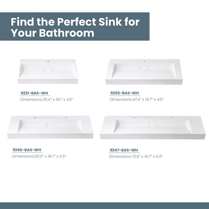 Vinnova Vera 47.4" Rectangular White Composite Granite Stone Console Bathroom Vanity Sink