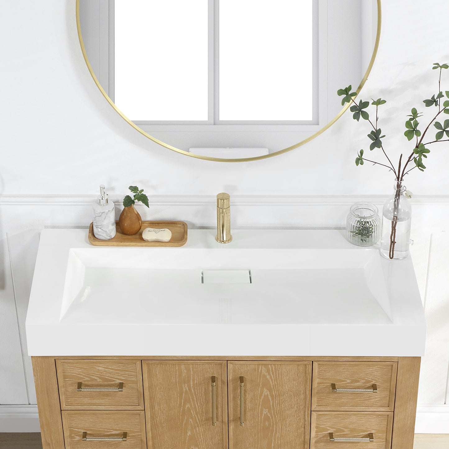 Vinnova Vera 47.4" Rectangular White Composite Granite Stone Console Bathroom Vanity Sink