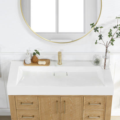 Vinnova Vera 47.4" Rectangular White Composite Granite Stone Console Bathroom Vanity Sink