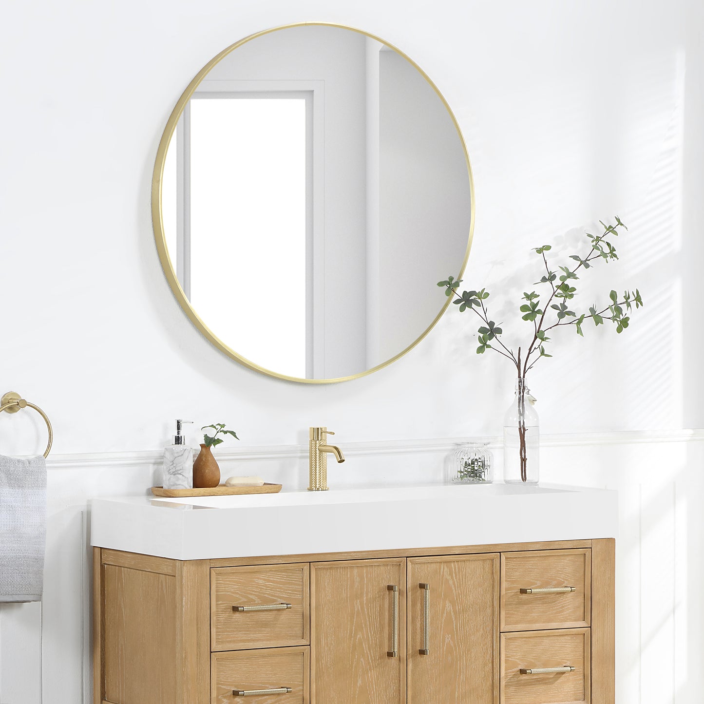 Vinnova Vera 47.4" Rectangular White Composite Granite Stone Console Bathroom Vanity Sink