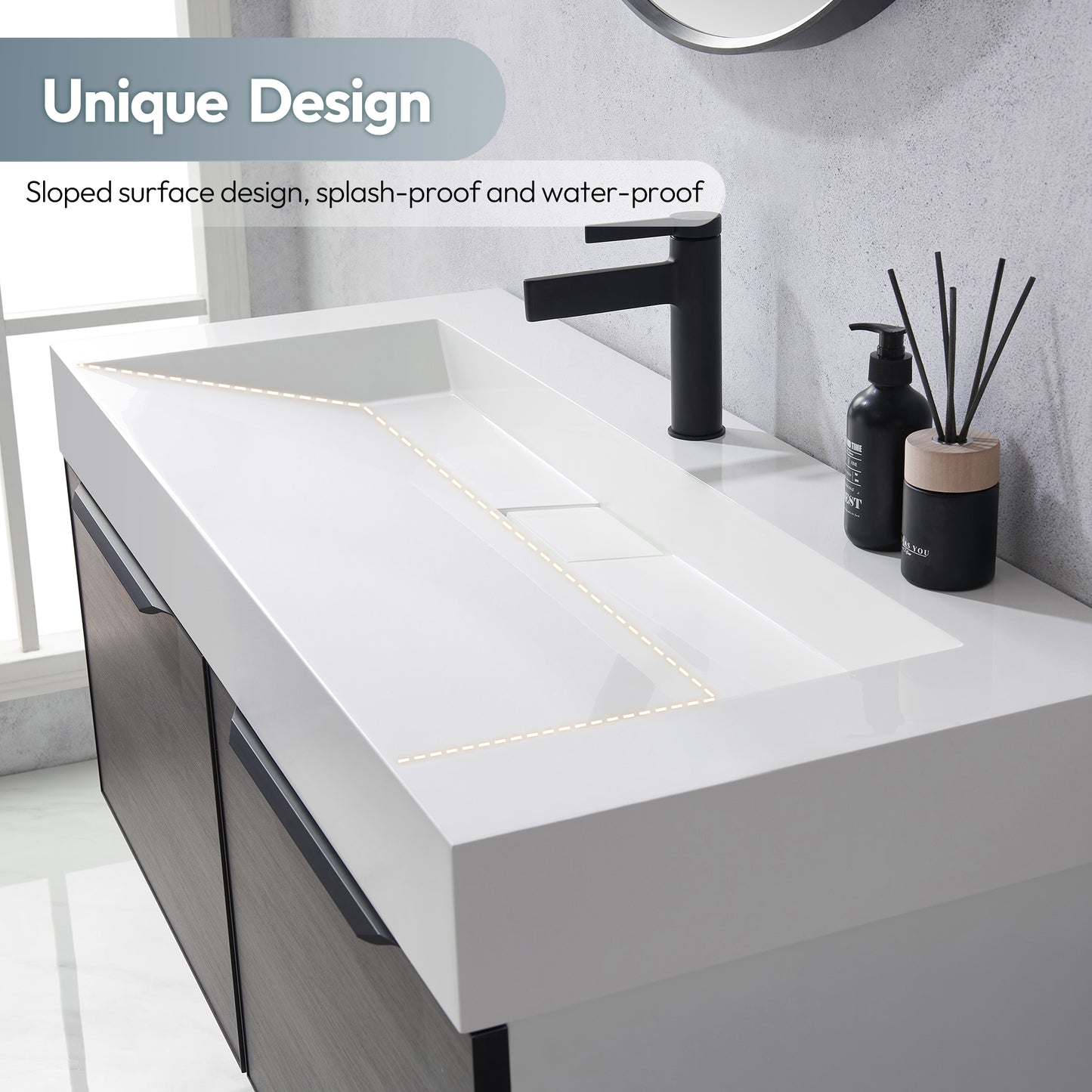 Vinnova Vera 47.4" Rectangular White Composite Granite Stone Console Bathroom Vanity Sink