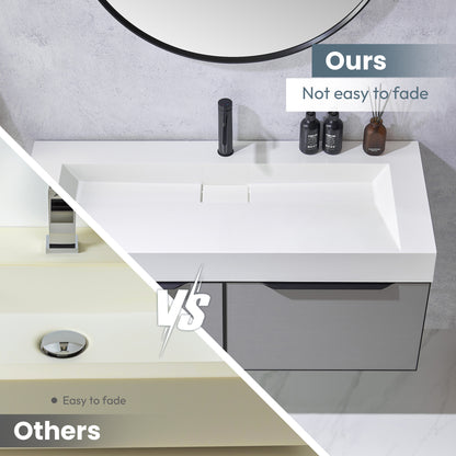 Vinnova Vera 47.4" Rectangular White Composite Granite Stone Console Bathroom Vanity Sink