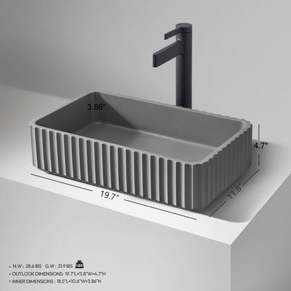Vinnova Sao Paulo Grey Concrete Rectangular Vessel Bathroom Sink