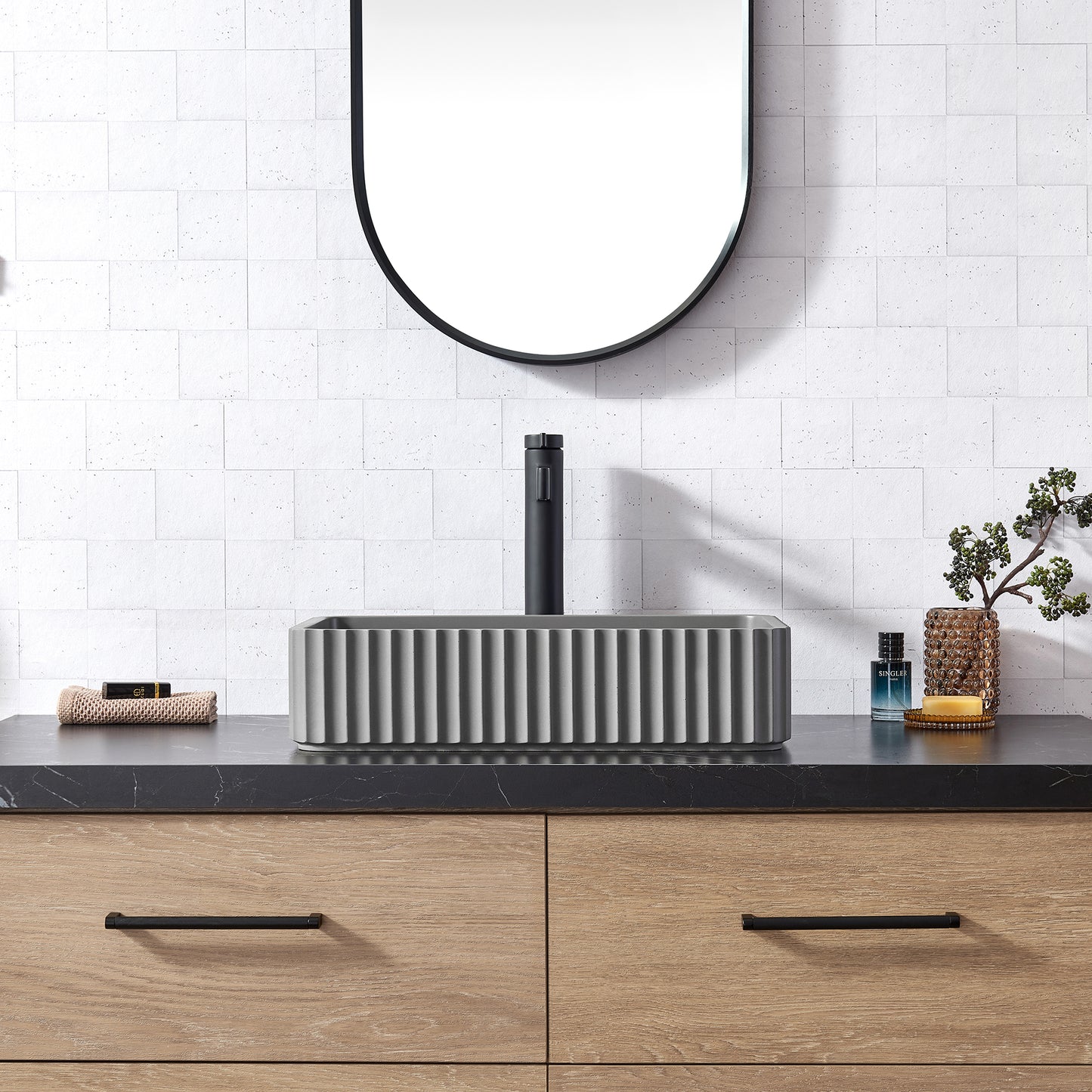 Vinnova Sao Paulo Grey Concrete Rectangular Vessel Bathroom Sink