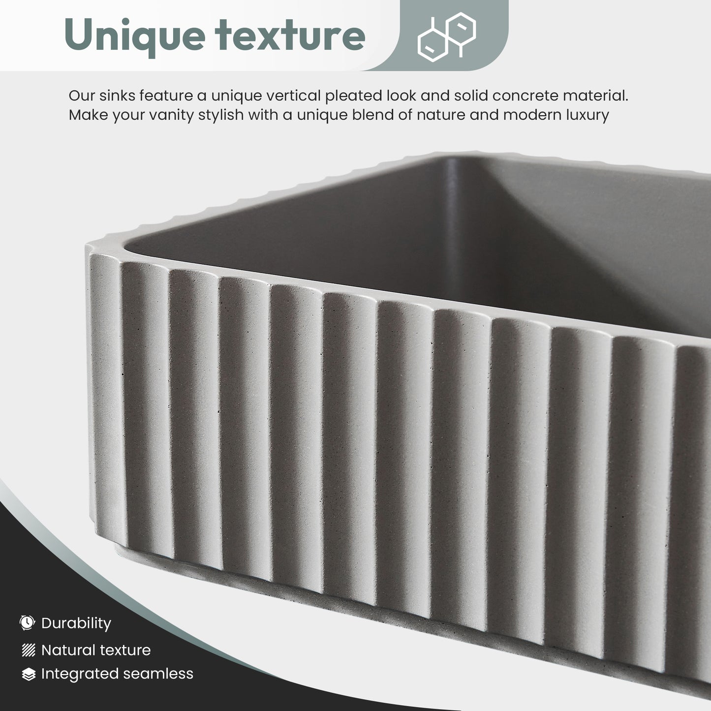 Vinnova Sao Paulo Grey Concrete Rectangular Vessel Bathroom Sink