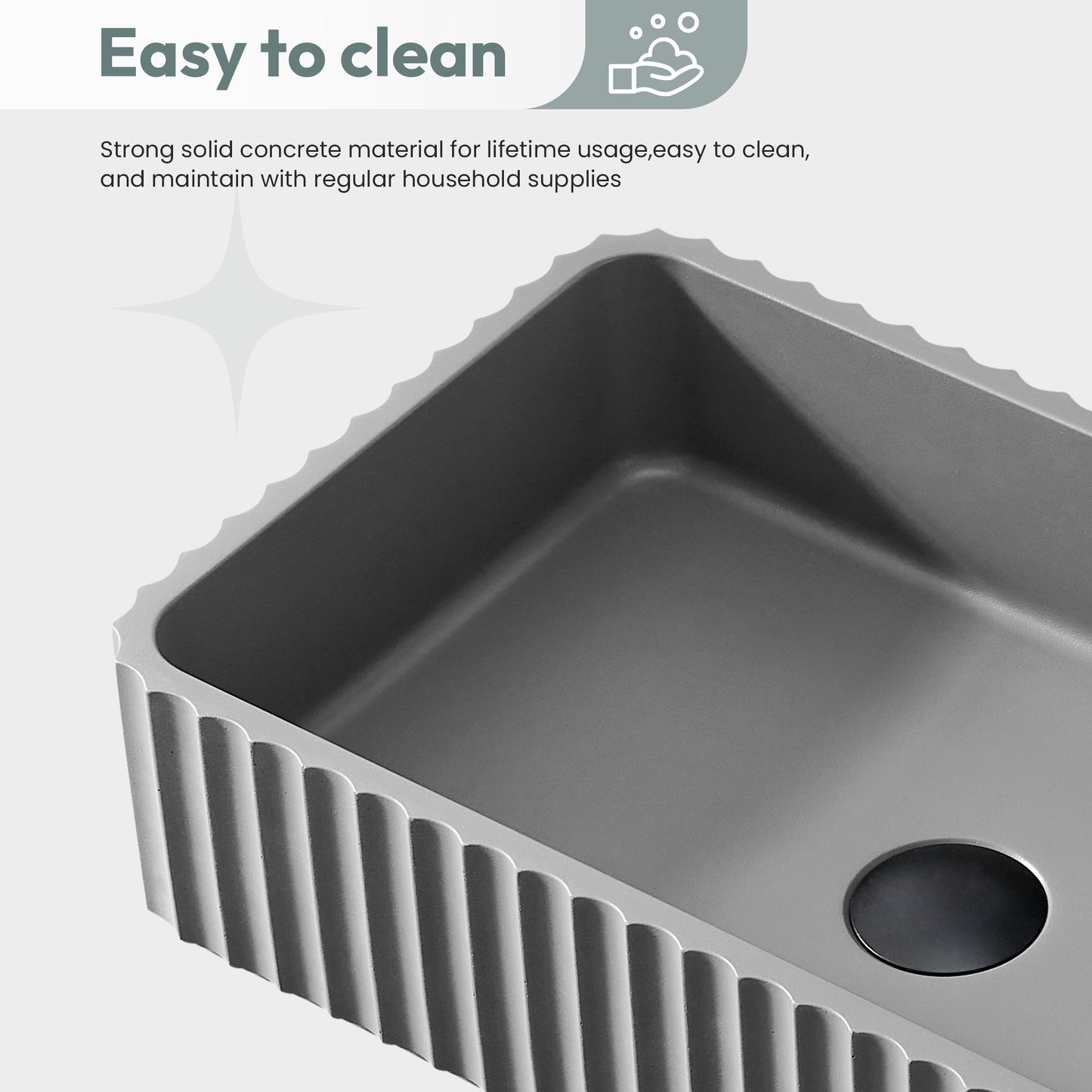Vinnova Sao Paulo Grey Concrete Rectangular Vessel Bathroom Sink