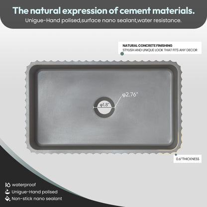Vinnova Sao Paulo Grey Concrete Rectangular Vessel Bathroom Sink