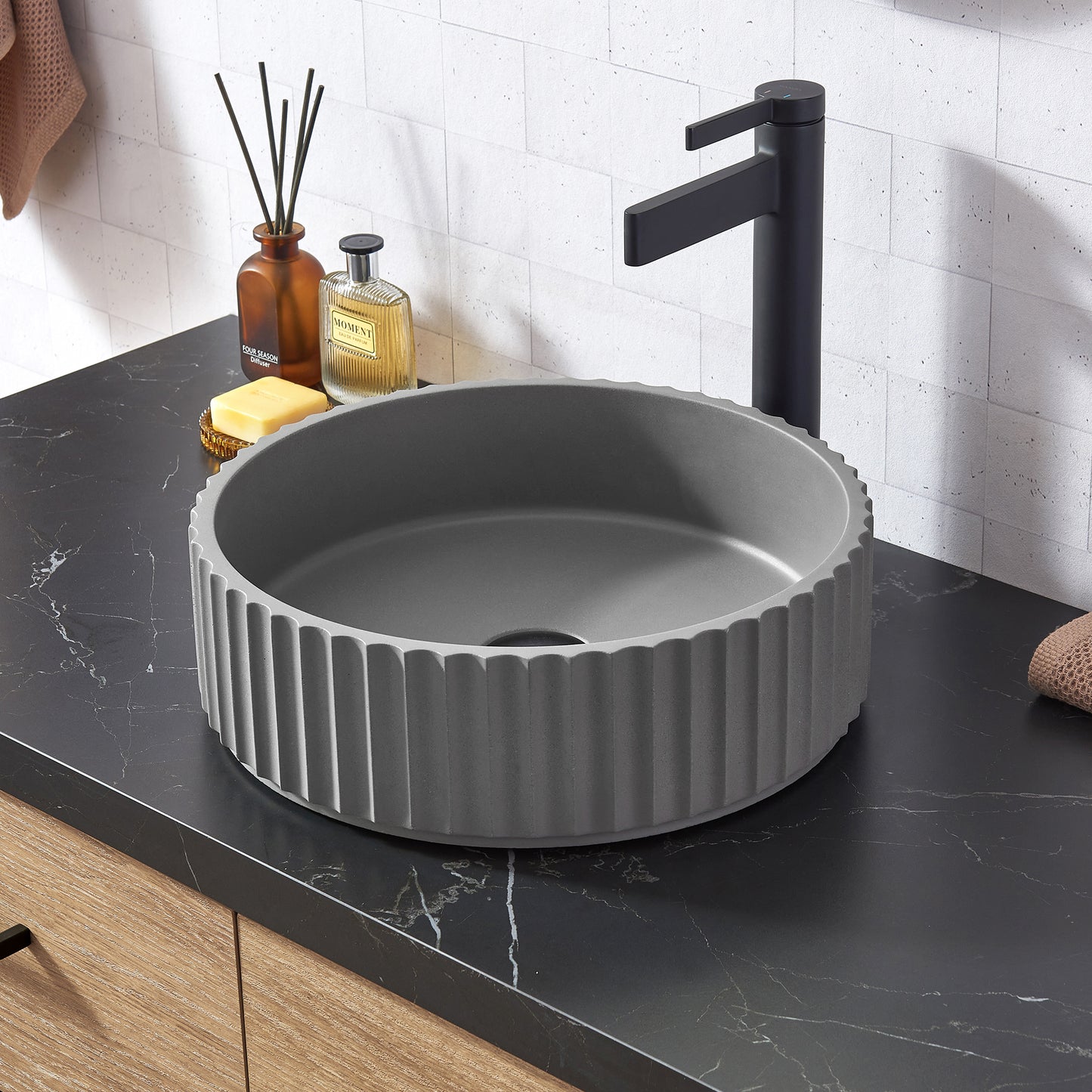 Vinnova Lagos Grey Concrete Circular Vessel Bathroom Sink