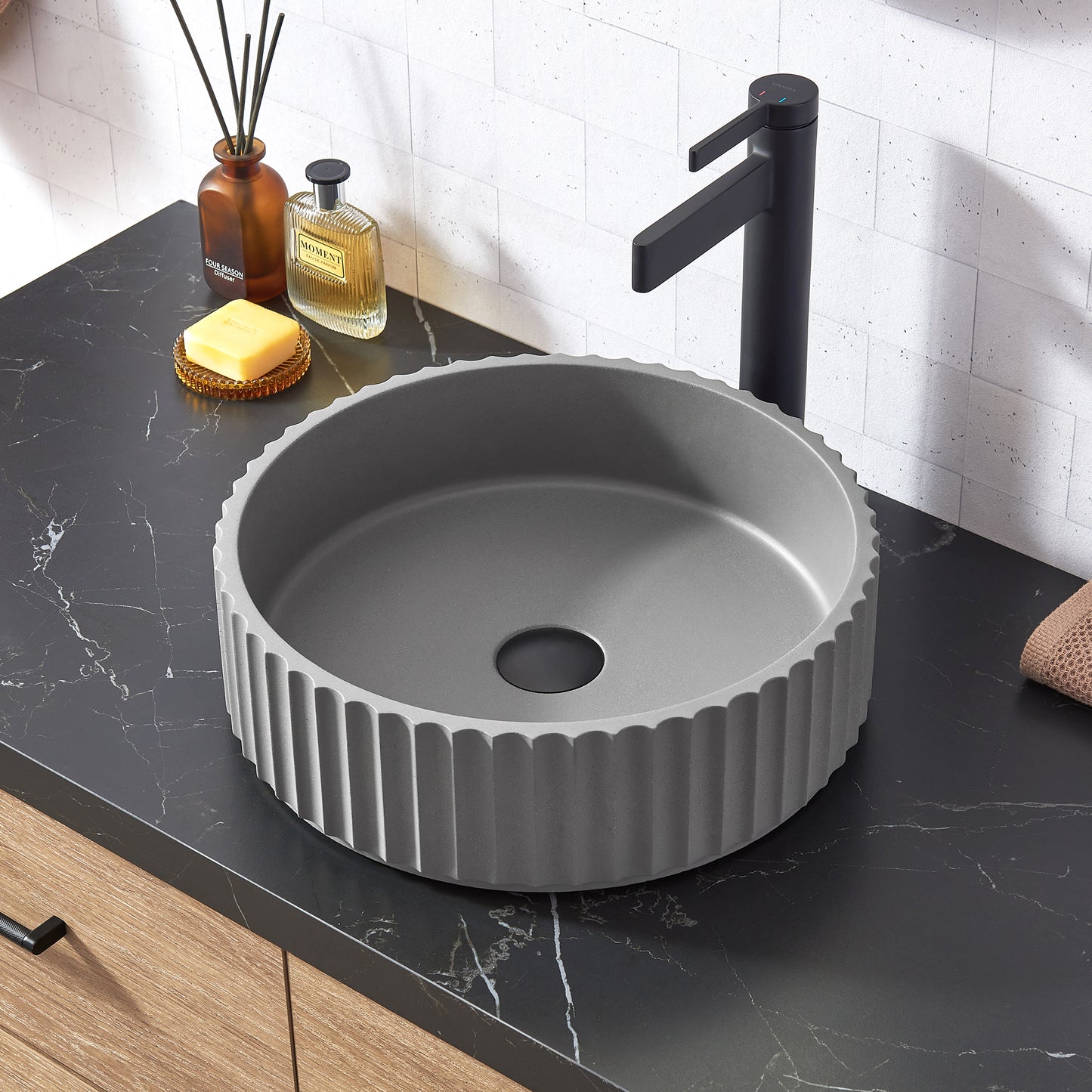 Vinnova Lagos Grey Concrete Circular Vessel Bathroom Sink