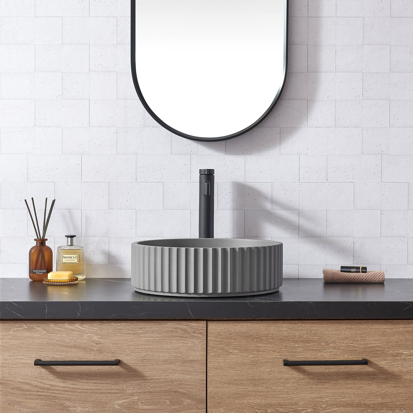 Vinnova Lagos Grey Concrete Circular Vessel Bathroom Sink