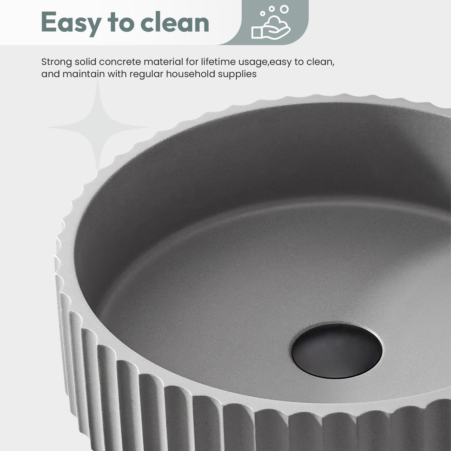 Vinnova Lagos Grey Concrete Circular Vessel Bathroom Sink
