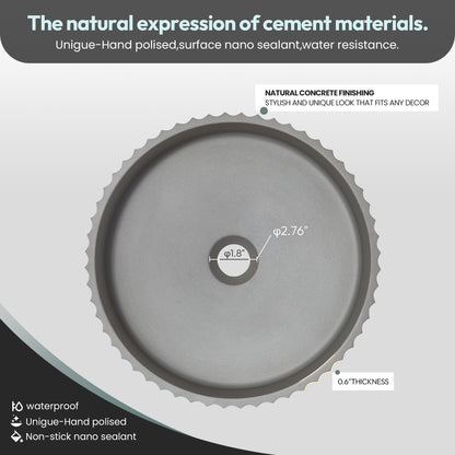 Vinnova Lagos Grey Concrete Circular Vessel Bathroom Sink