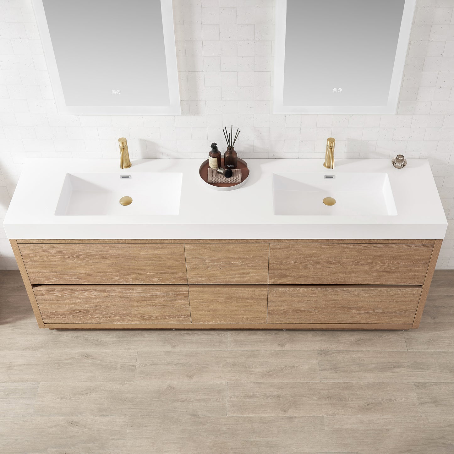 Vinnova Ablitas 84" Rectangular White Composite Granite Stone Console Bathroom Vanity Sink