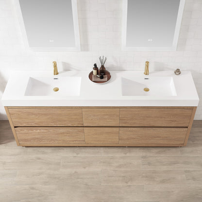 Vinnova Ablitas 84" Rectangular White Composite Granite Stone Console Bathroom Vanity Sink