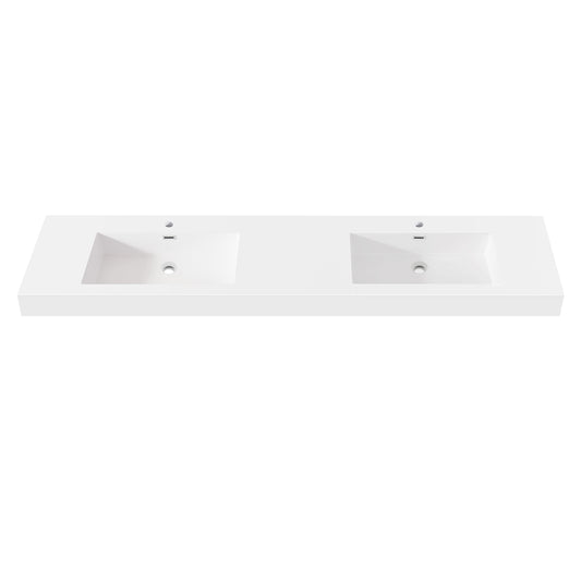 Vinnova Ablitas 84" Rectangular White Composite Granite Stone Console Bathroom Vanity Sink